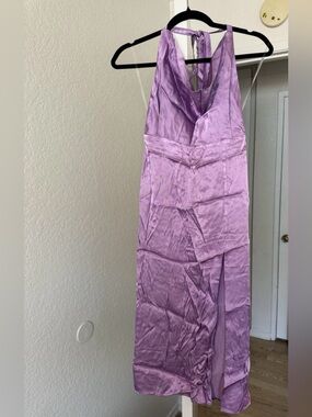 Lilac Satin Halter Maxi Dress with Tag. Different sizes MSRP $250